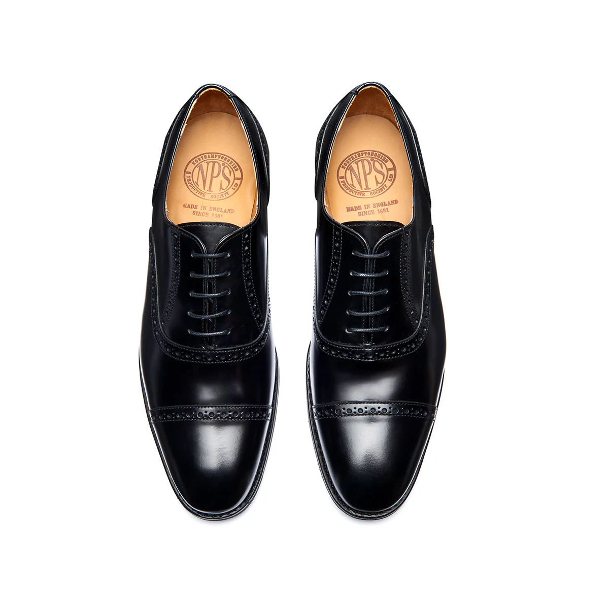 Black Hi-Shine 5 Eye Oxford Semi-Brogue Shoe - Image 3