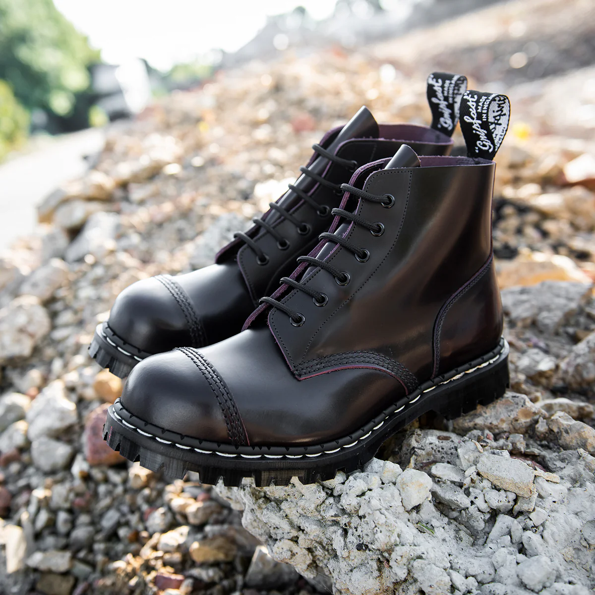 Burgundy Rub-Off 6 Eye Steel Toe Capped Derby Boot - Image 5