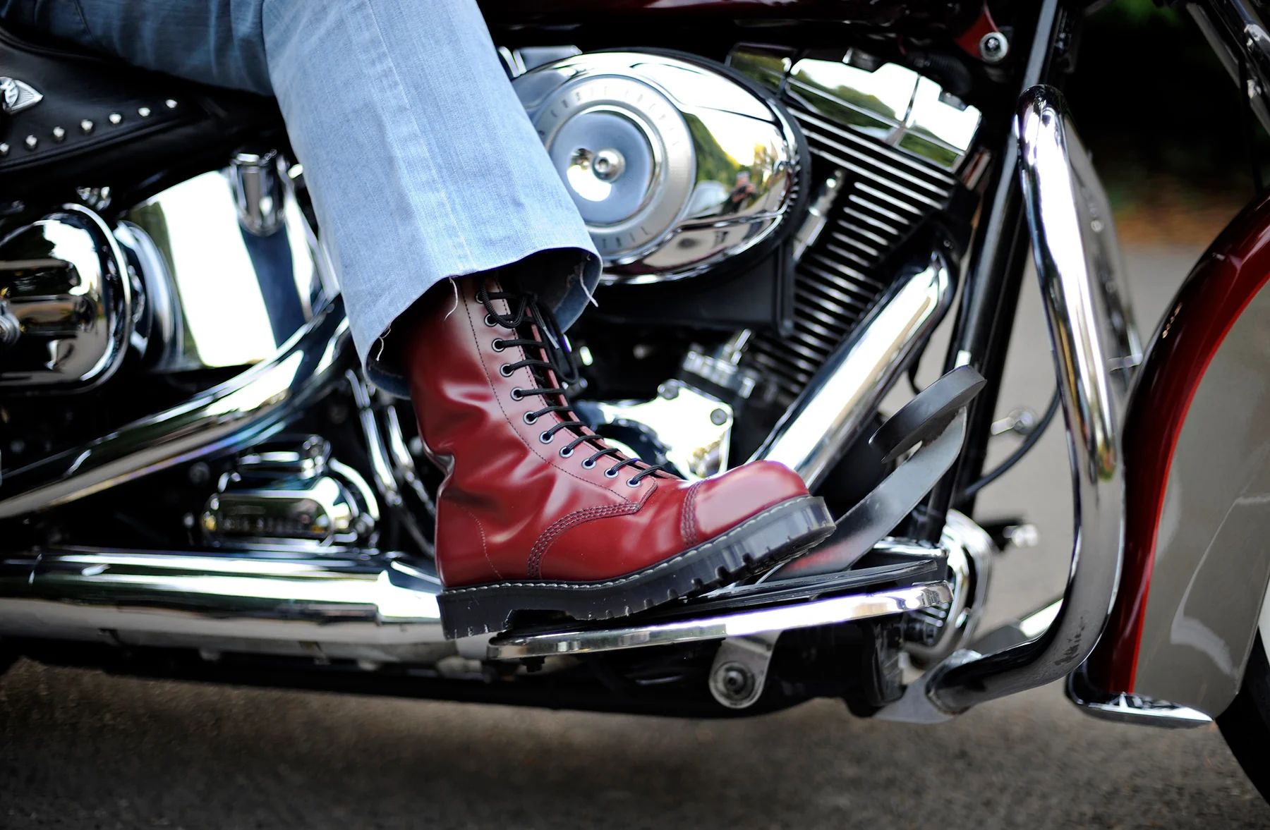 Cherry Red Hi-Shine 11 Eye Steel Toe Derby Boot - Image 4