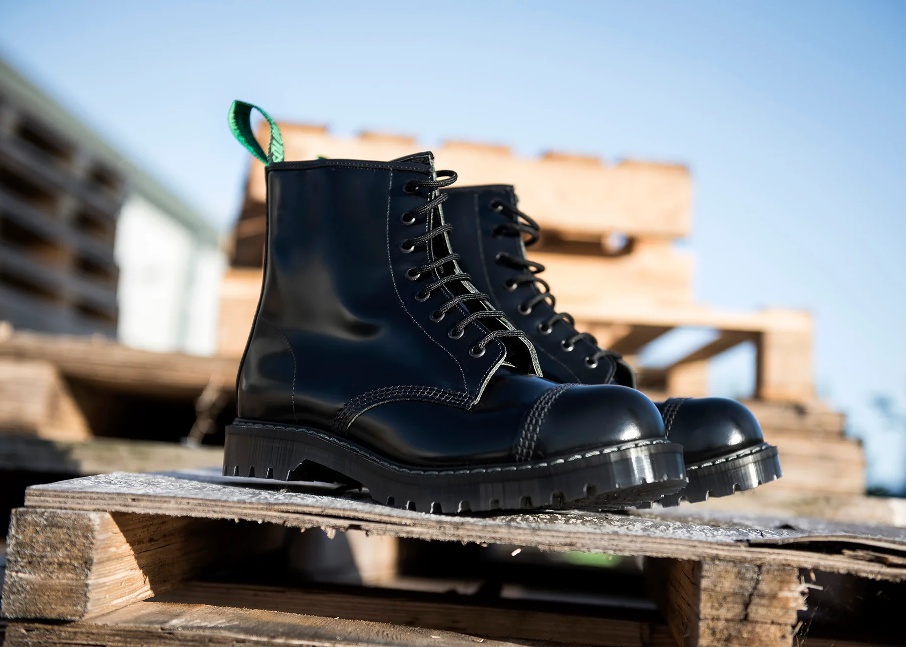 Black Hi-Shine 8 Eye Steel Toe Derby Boot - Image 4