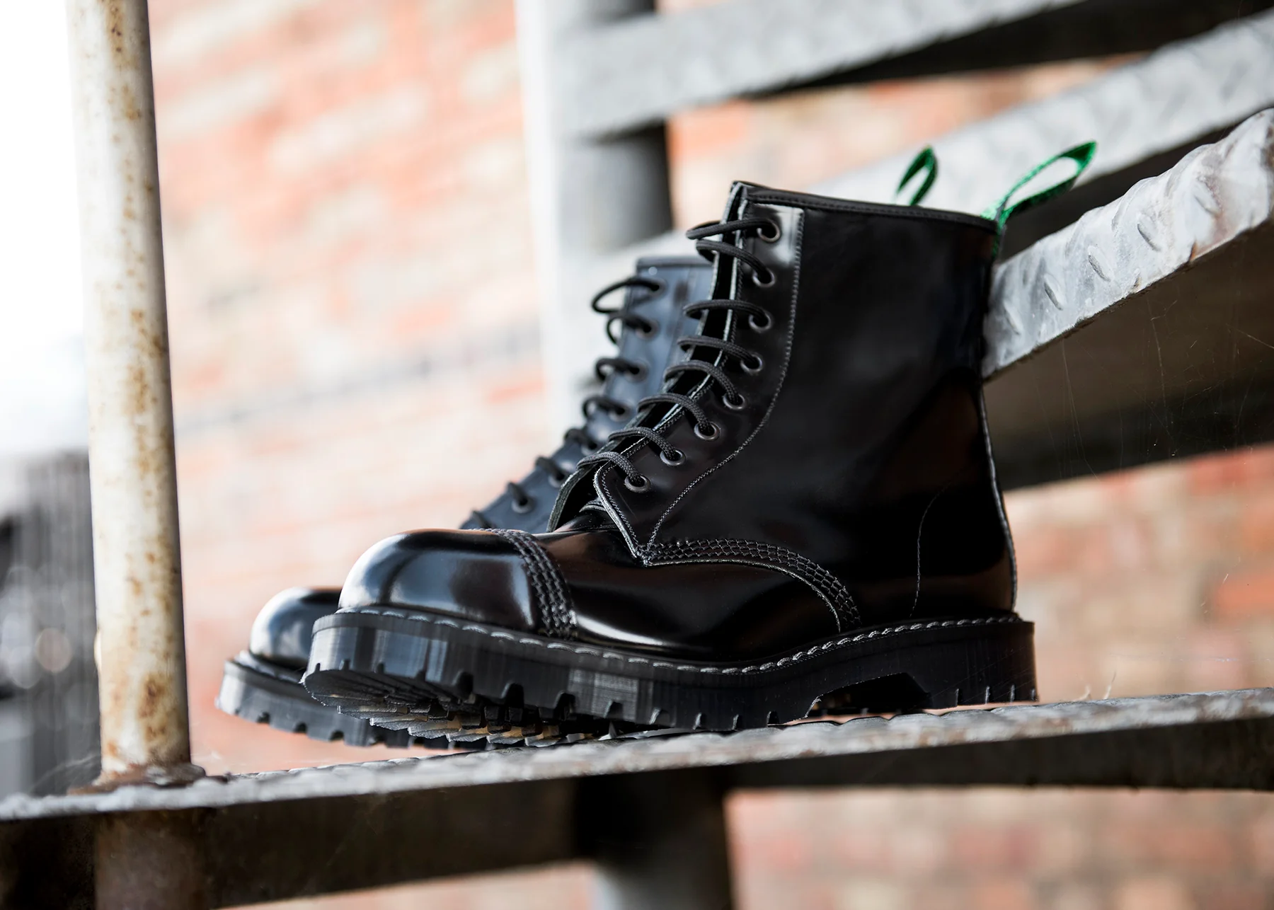 Black Hi-Shine 8 Eye Steel Toe Derby Boot - Image 6
